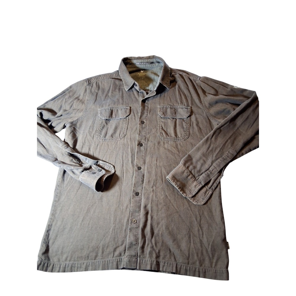 Kuhl Mens Long Sleeve Button Down Shirt Gray Cotton Blend Outdoor Hiking Medium